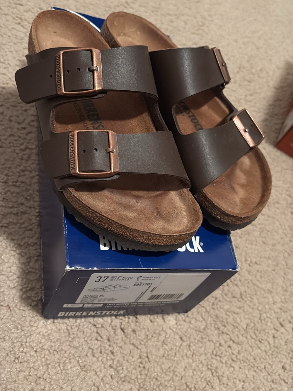Birkenstock Arizona Two-Strap Sandals - Brown with Bronze Buckles